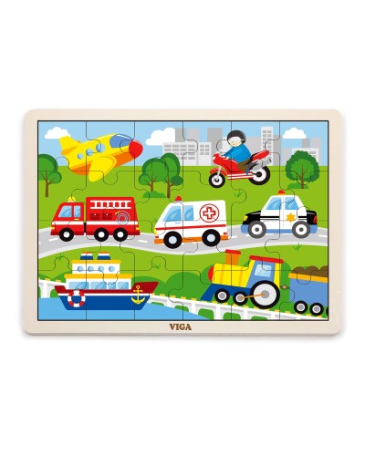 Viga 51462 Puzzle na podkładce 24 elementy - pojazdy w mieście