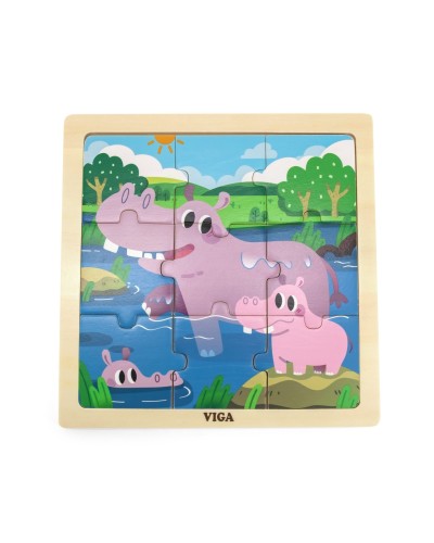 Viga 44628 Puzzle na podkładce 9 elementów - hipopotam